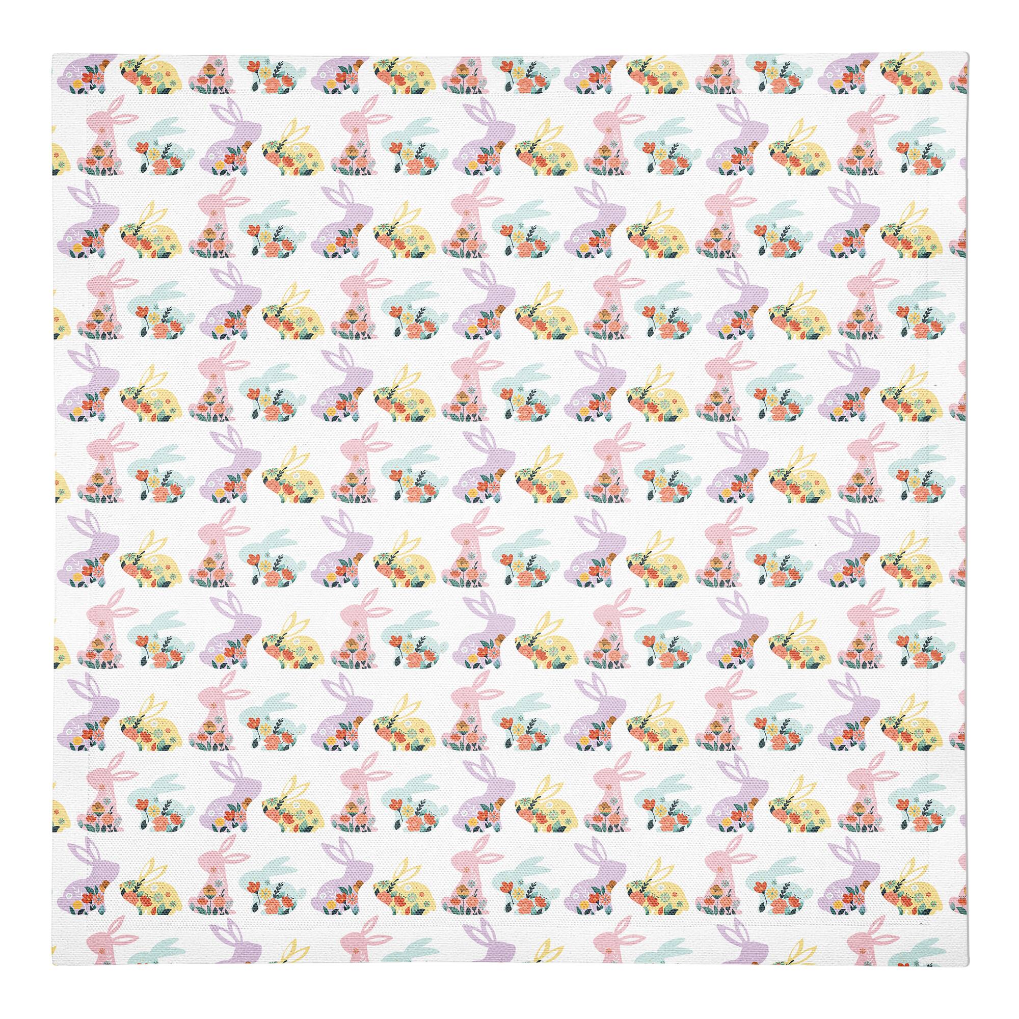 Pastel Floral Rabbits 10" x 10" Cotton Twill Napkin